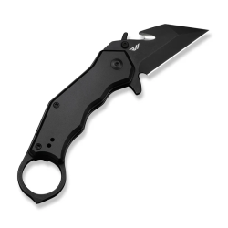 Amaroq Flipper & Thumb Stud & Button Lock Knife Black Aluminum Handle (2.11