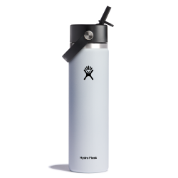 Wide Mouth Insulated Water Bottle w/ Flex Straw Cap (White; 24oz)