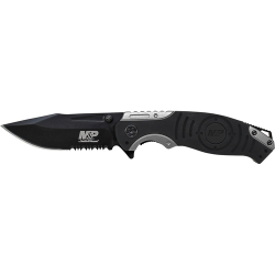 Liner Lock, 8Cr13MoV Drop Point Blade, Thumb Knobs, Index Flipper, Black/Grey Handle Liner Lock, 8Cr13MoV Drop Point Blade, Thumb Knobs, Index Flipper, Black/Grey Handle