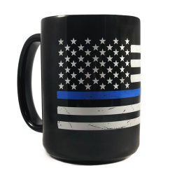 Distressed Flag Mug- Thin Blue Line, 15 oz (15 oz)