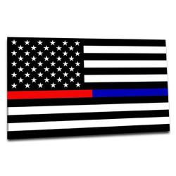 Thin Red and Blue Line American Sticker, 4 x 6 Inches (Thin Blue/Red Line; American Flag; 4