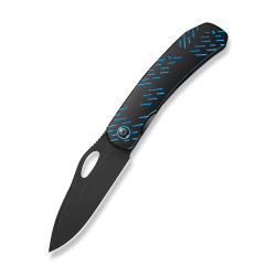 WEKNIFE Inmate Front Flipper & Thumb Hole Knife Black Titanium Handle With Blue Raindrops (3.7