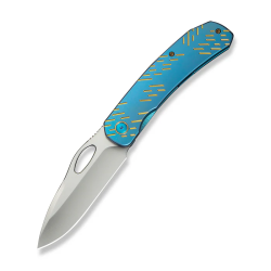 WEKNIFE Inmate Front Flipper & Thumb Hole Knife Blue Titanium Handle With Golden Raindrops (3.7