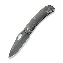 WEKNIFE Inmate Front Flipper & Thumb Hole Knife Polished Gray Titanium Handle With Satin Raindrops (3.7