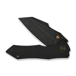 WEKNIFE High-Fin XL Thumb Stud Knife Diamond Patterned Black Titanium Handle (3.48