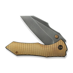 WEKNIFE High-Fin XL Thumb Stud Knife Diamond Patterned Golden Polished Titanium Handle (3.48