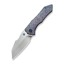 High-Fin XL Thumb Stud Knife Diamond Patterned Flamed Titanium Handle (3.48