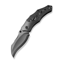 Orc Boss Thumb Stud Knife Polished Gray Titanium Handle With Aluminum Foil Carbon Fiber Inlay (3.82 Orc Boss Thumb Stud Knife Polished Gray Titanium Handle With Aluminum Foil Carbon Fiber Inlay (3.82