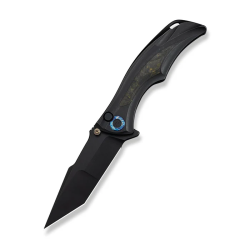 Tighe Down Flipper & Thumb Stud & Button Lock Knife Black Titanium Integral Handle With Black & Yellow Carbon Fiber Inlay (4